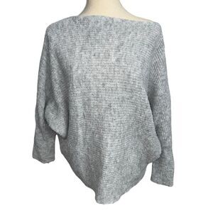 SHEIN Solid Light Gray Ling Sleeve Fuzzy Loose Knit Sweater off the shoulder XL